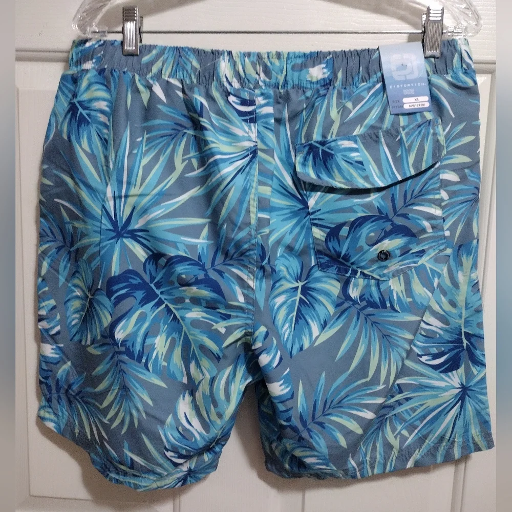 Distortion Tropical Blue Men's XL Swim Trunks Mesh Lined 50+ 🆕